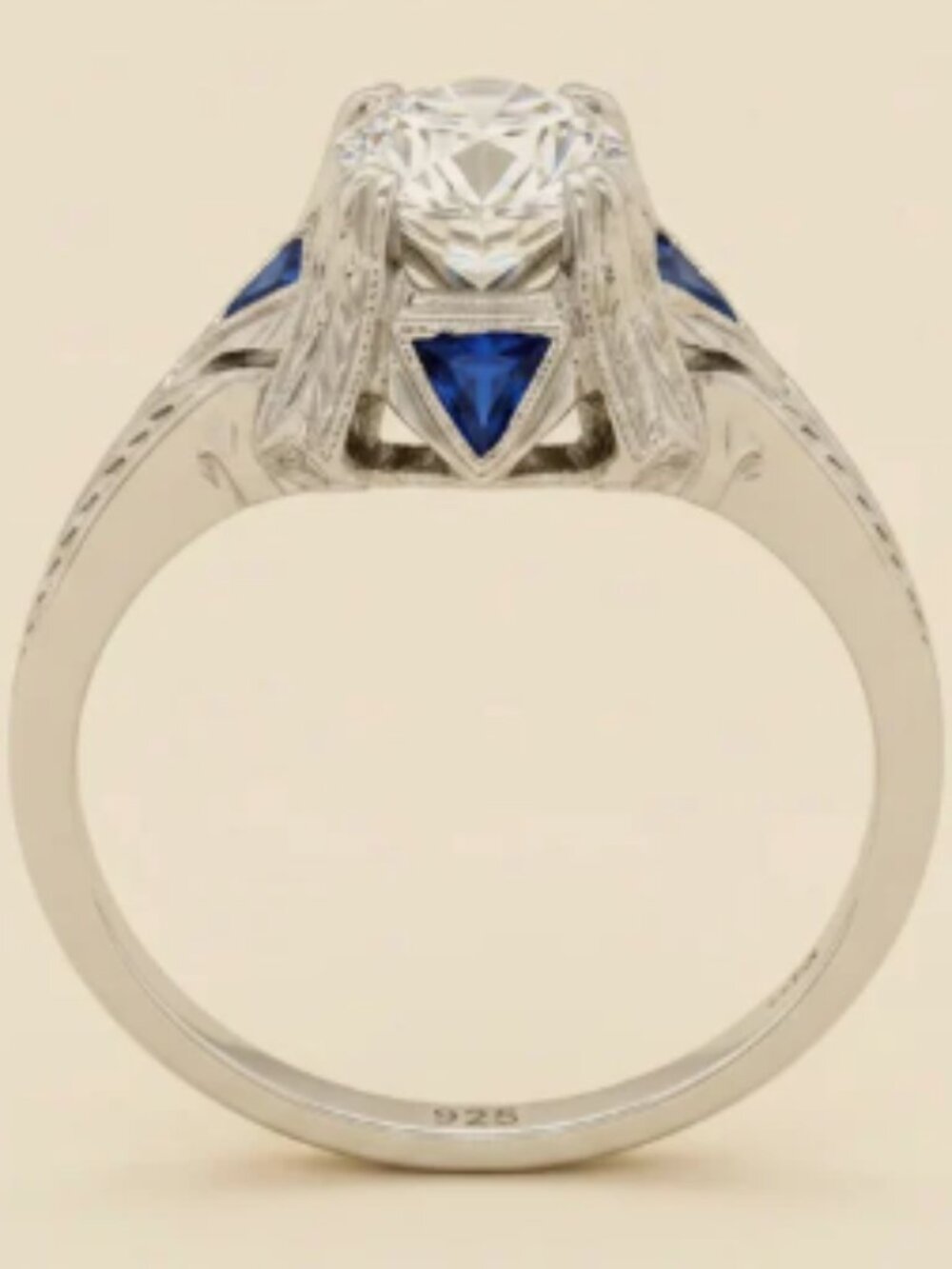 18K Art Deco Solid White Gold Diamond Engagement Ring - Picture 3 of 5